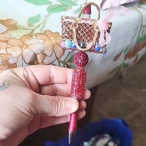 Embellished Red Jeweled Handbag Pen